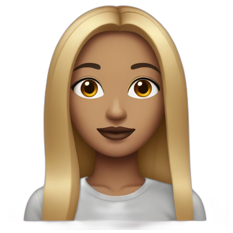 Tan woman with middle part black hair with blonde highlights and pink lips emoji