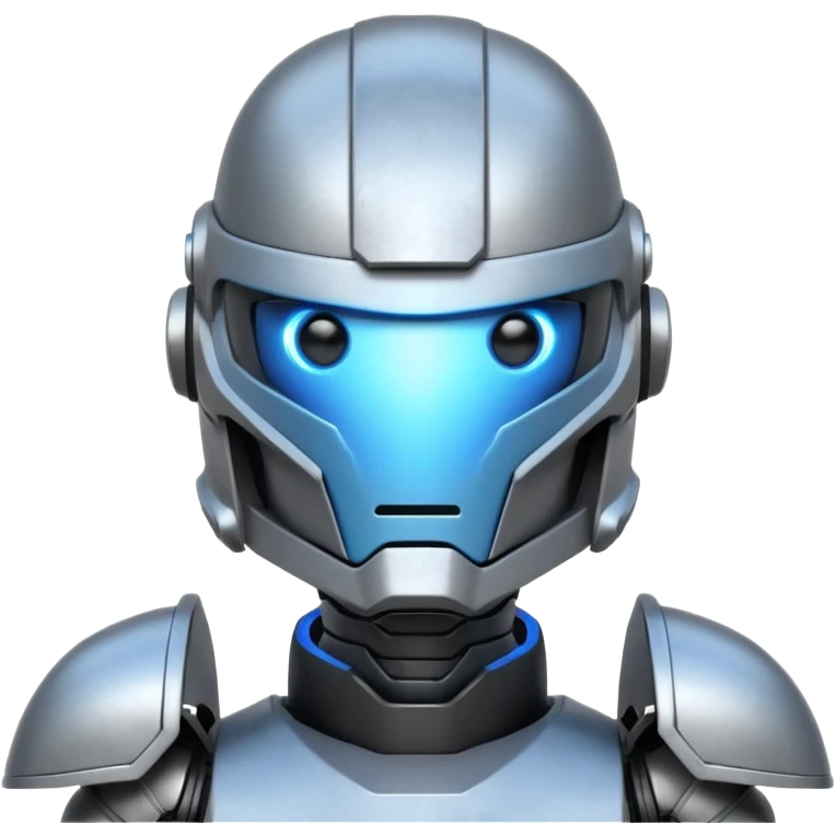 futuristic war robot portrait, head and shoulders only, glowing eyes, detailed helmet faceplate, armor collar, sci-fi metal textures, 3D cartoon, mobile game icon style, clean background, no text, no watermark
 emoji