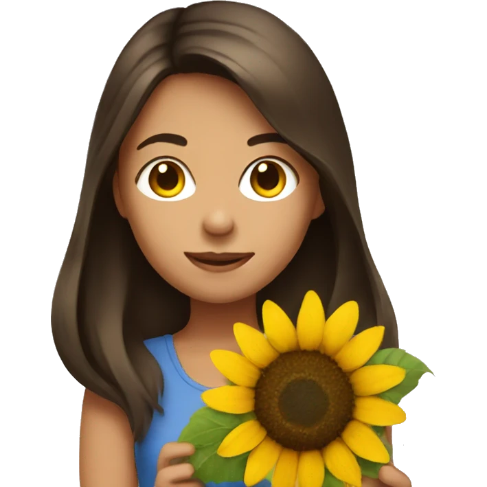 Brunette girl holding a sunflower emoji