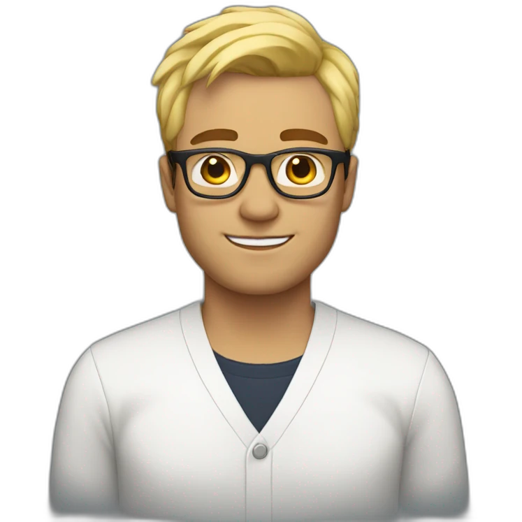 man with blonde hair, brown brows and glasses emoji