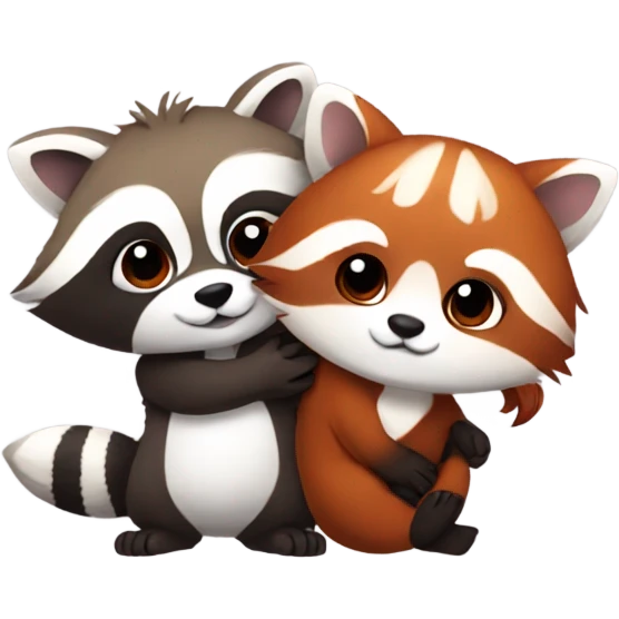 One male raccoon hugging a female red panda emoji