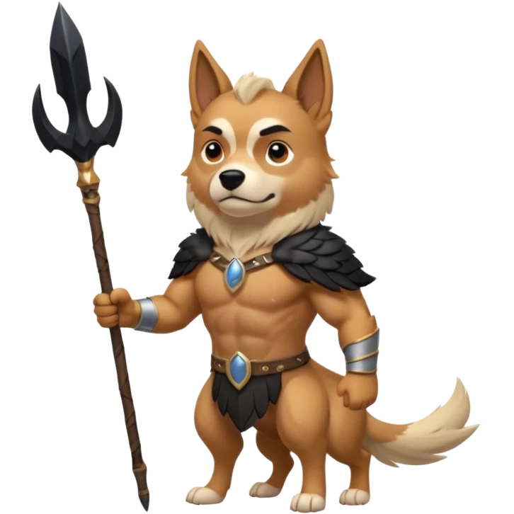 dog odin has spear. he has raven on his shoulder. dynamic pose emoji