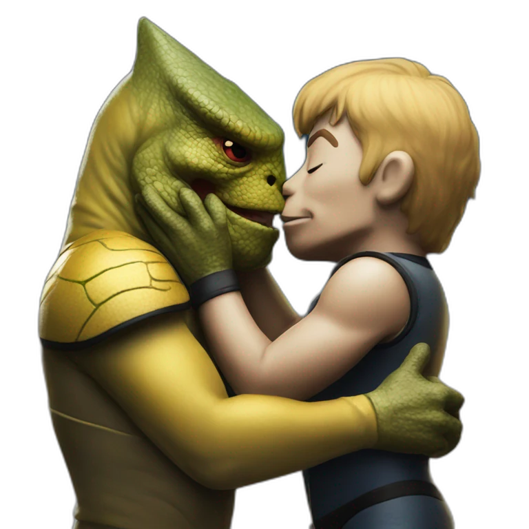 Captain Kirk kissing a Gorn emoji