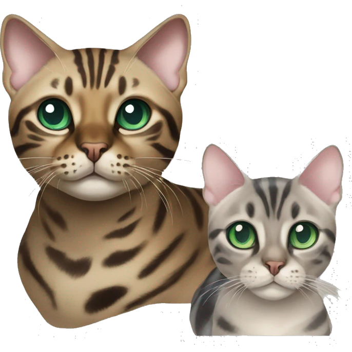 Seal Bengal cat with Blue eyes + charcoal Sepia bengal cat with Green eyes sitting  emoji