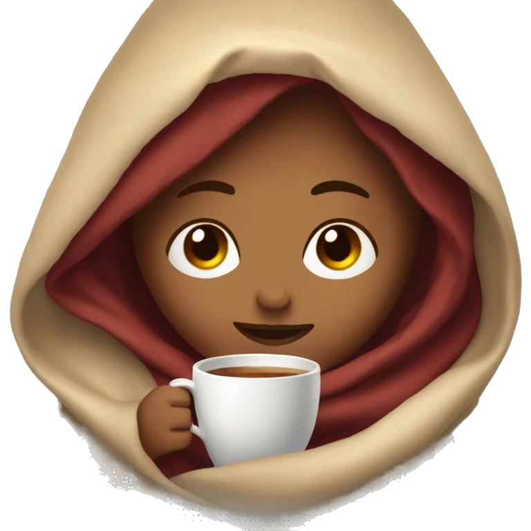 girl with dark red hair inside a blanket sipping coffee eyes closed emoji