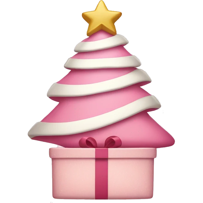 pink christmas tree with white and cream colored presents underneath emoji