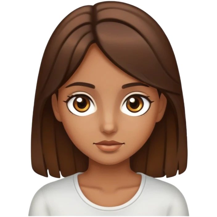 Brown haired, big dark brown eyes, bronz tan girl emoji