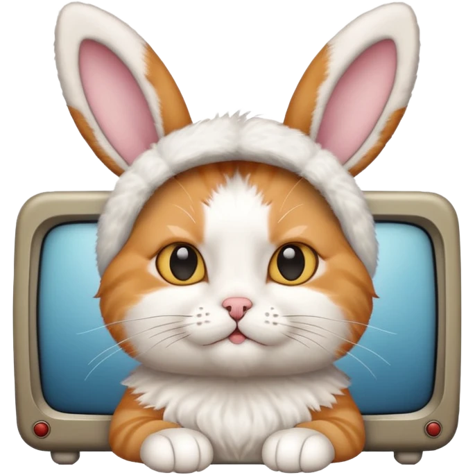 Cat with rabbit ears watching tv on a plane emoji