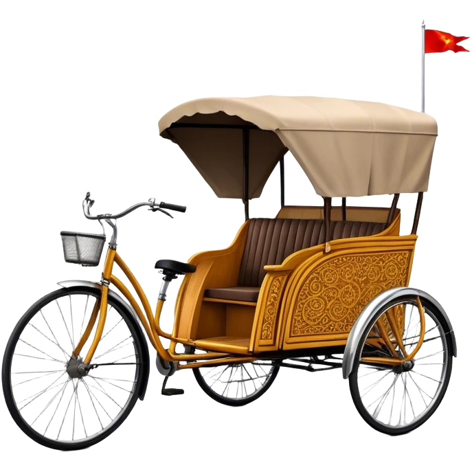 ​Cinematic Realistic Cyclo Rickshaw, depicted as a classic manually operated tricycle-style rickshaw with a simple, rustic design and intricate details, rendered with realistic textures and natural urban lighting that captures its cultural charm and timeless functionality, emoji