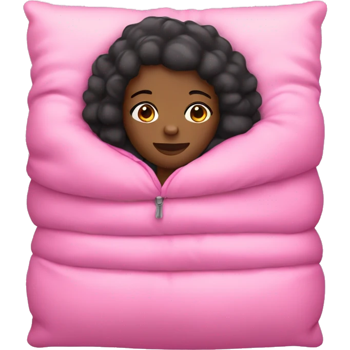 Black girl in pink sleeping bag full body emoji