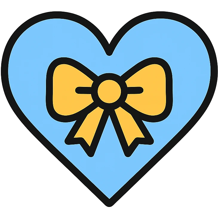 light blue heart with a bow, colorful outline style emoji