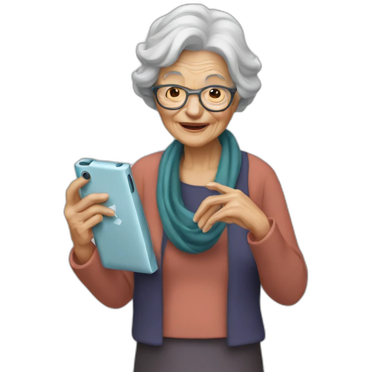 old woman holding an ipod emoji