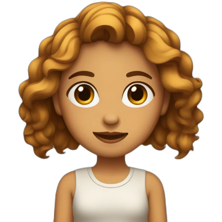 chica con pelo marrón , ondulado y hasta el pecho, con ojos marrones emoji