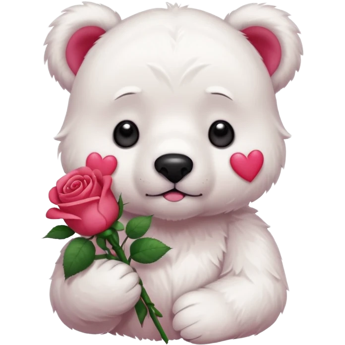 Cute white bear with sad puppy dog eyes holding roses  emoji