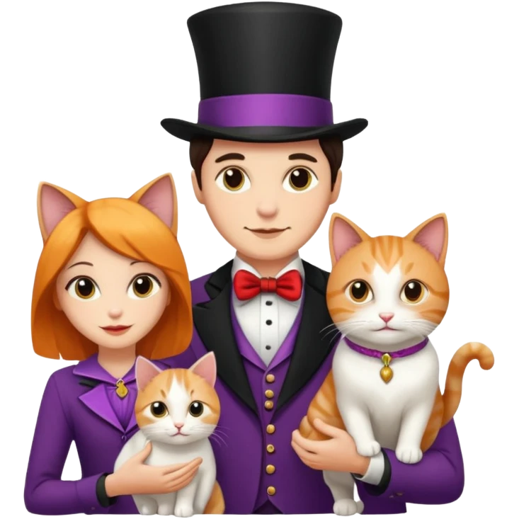 magician couple and their pet cat emoji
