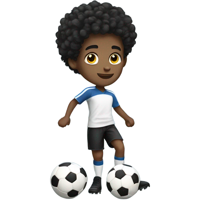 white kid black curly hair playing soccer full body emoji