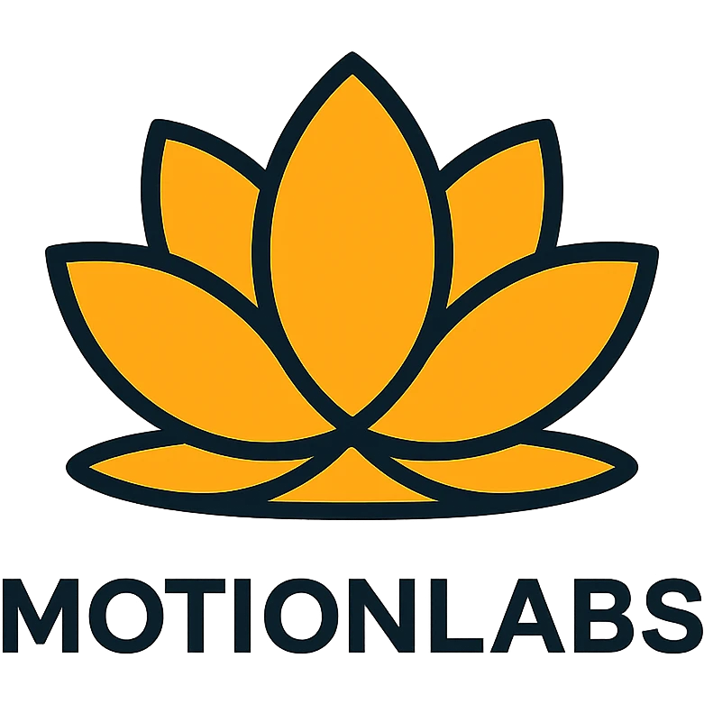 minimalist luxury logo for MotionLabs with lotus motif, colors #ffa31a, #1b1b1b, #ffffff, black background emoji