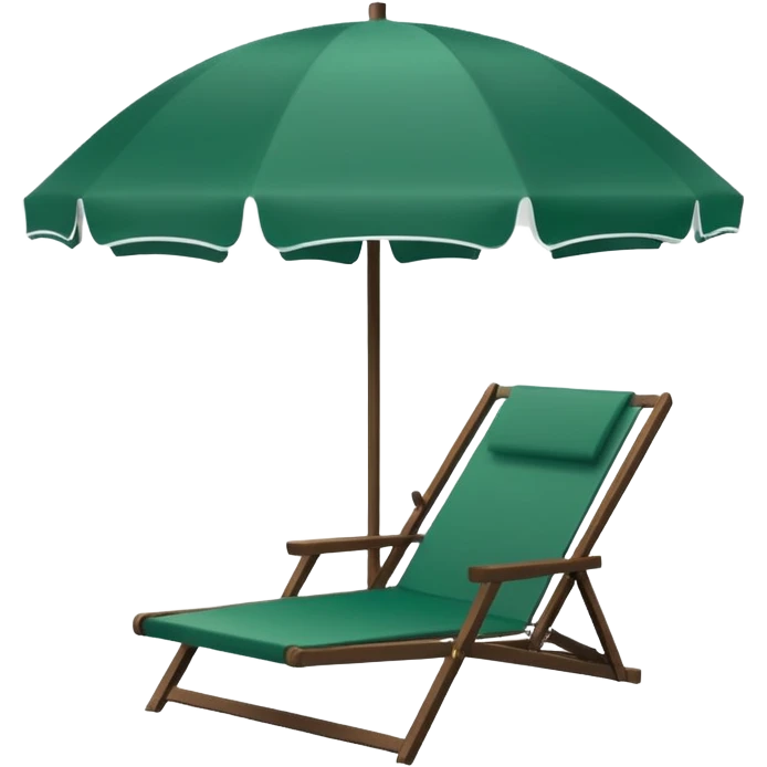simple white beach umbrella and dark green lounge chair, minimalism, iOS emoji style, no background, no emojis or faces emoji