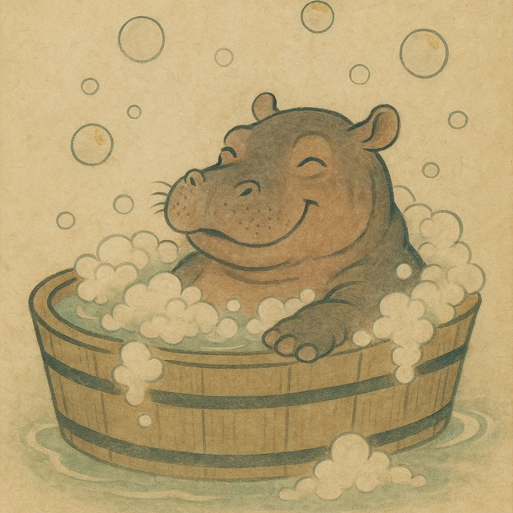 happy hippo with bubbles in bathtub emoji