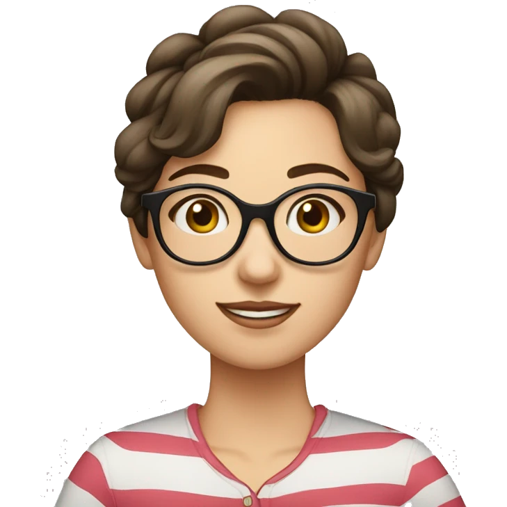 caucasian, brunette girl in striped shirt and glasses emoji