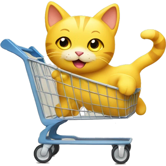 Yellow cat bring yellow cart with happy vibes emoji