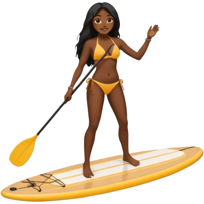 Dark long haired women in bikini on Standing paddle board emoji