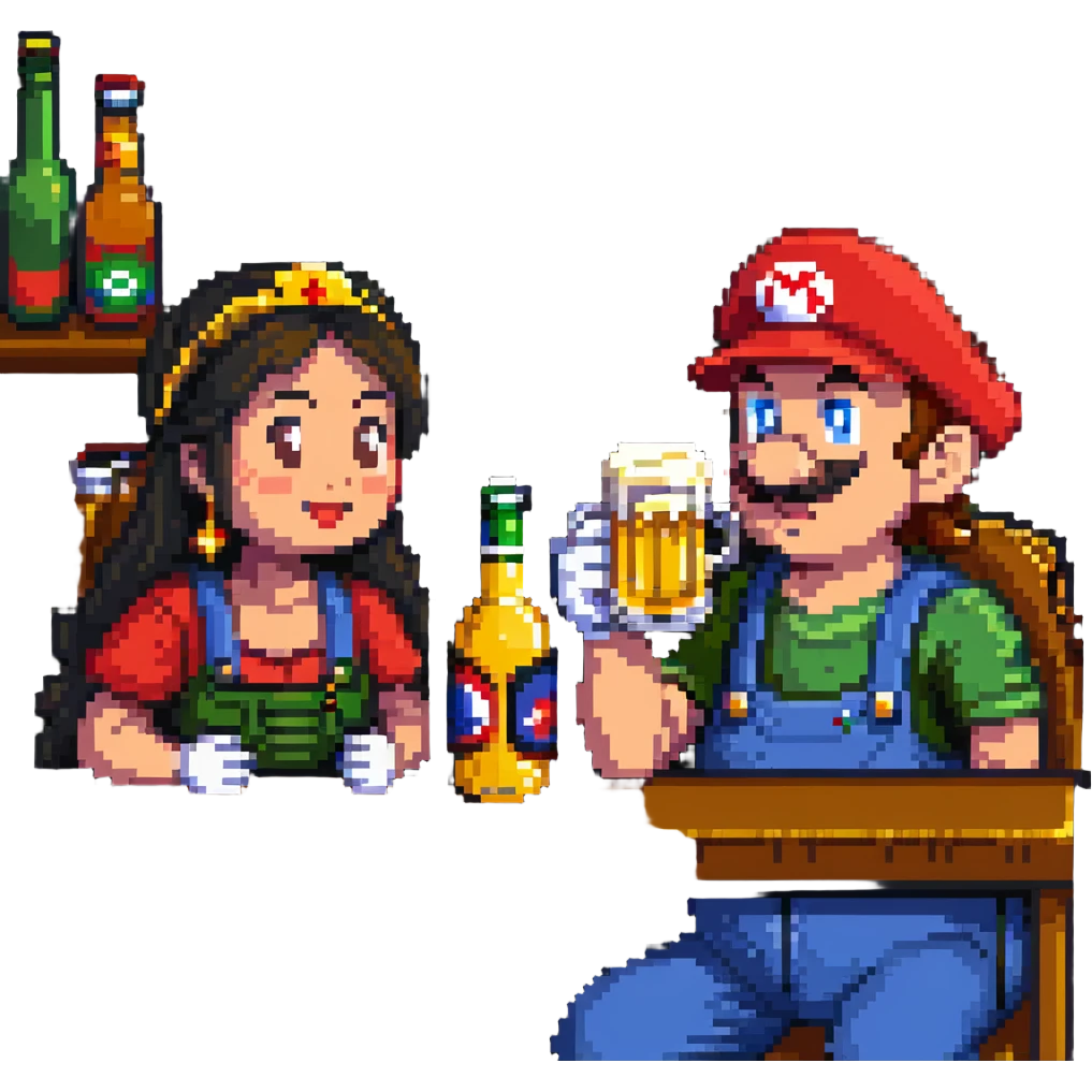 mario drinking beer with thai lady emoji