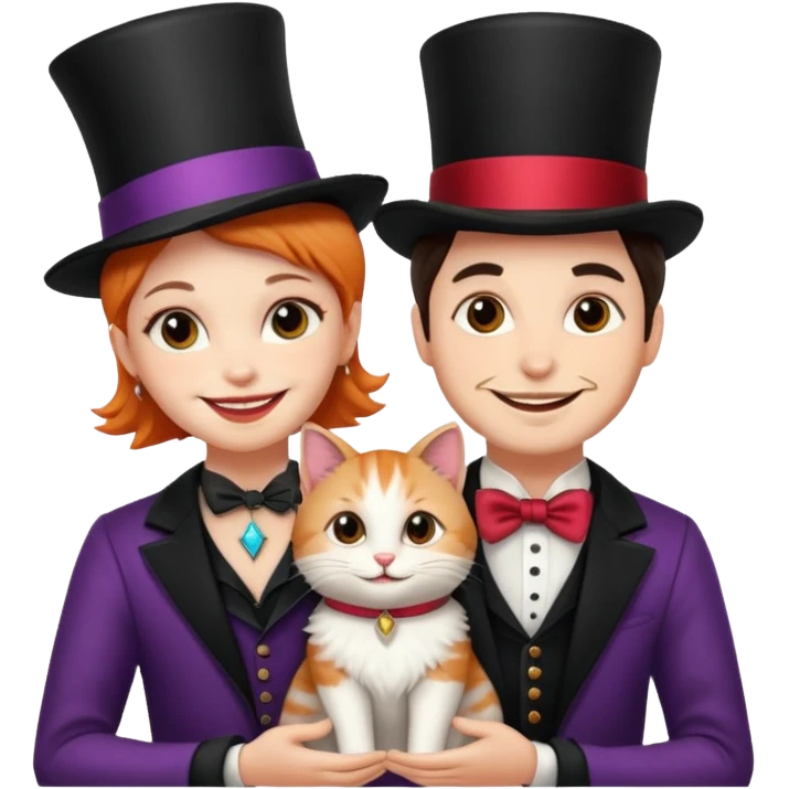 magician couple and their pet cat emoji