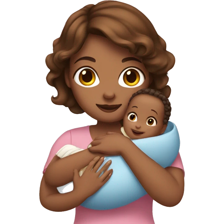 Woman with brown hair holding a baby girl emoji