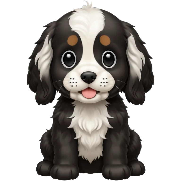 black and white Russian Cocker Spaniel puppy with a happy expression emoji