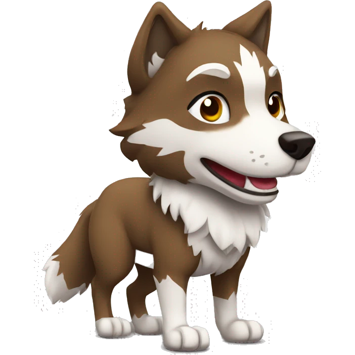 Brown and White Cartoon Chibi Wolf Full Body emoji