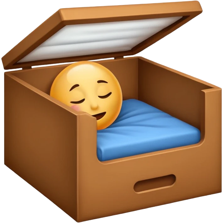 emoji of sleeping box, box is brown colored, open and empty, with a tiny Zzz bubble emoji