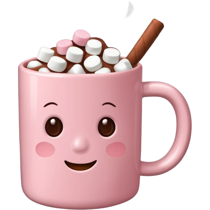 light pink mug with hot chocolate and marshmallows no face emoji