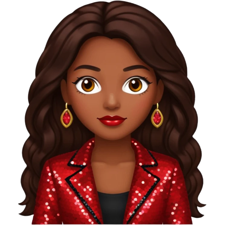 LaTocha Scott from Xscape with long dark brown hair, red sequin outfit emoji