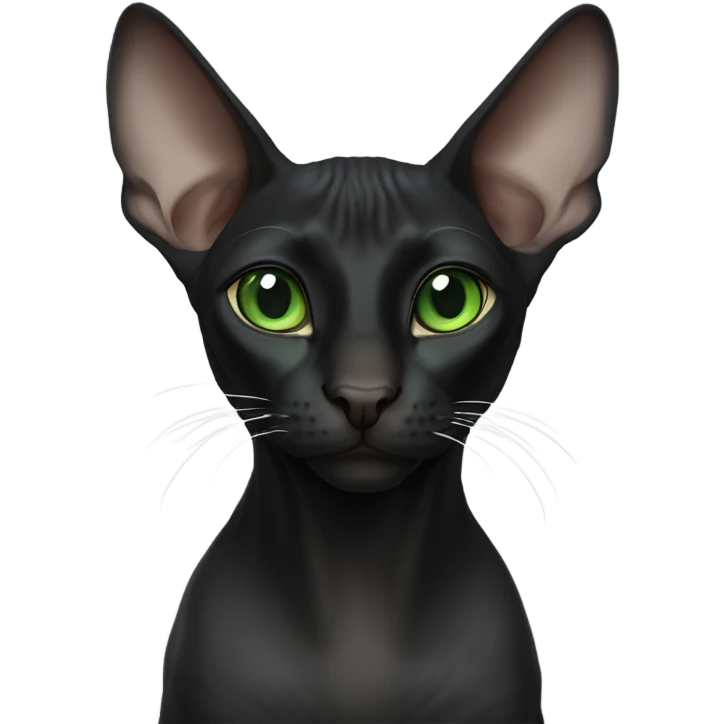 black sphinx cat with green eyes and a white spot on the nose emoji