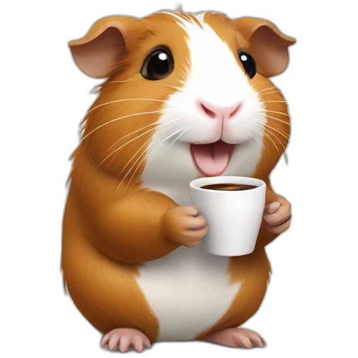 Happy Guinea pig holding cup of coffee emoji