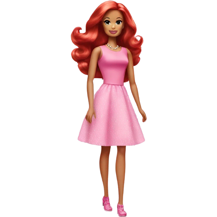 Barbie with red hair and a pink dress emoji