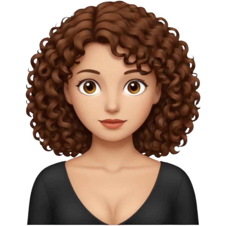Femme cheveux bouclée brun décolleté sans sourire avec cheveux un peu foncé emoji