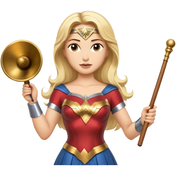 Blonde Wonder Woman holding bell and short white orchestra conductor’s baton  emoji