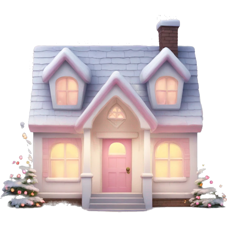 Cute white and light pink house with Christmas lights emoji