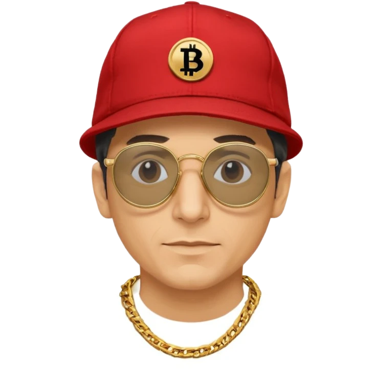 Mike D from Beastie Boys with dark glasses and red hat linux logo medallion on gold chain emoji