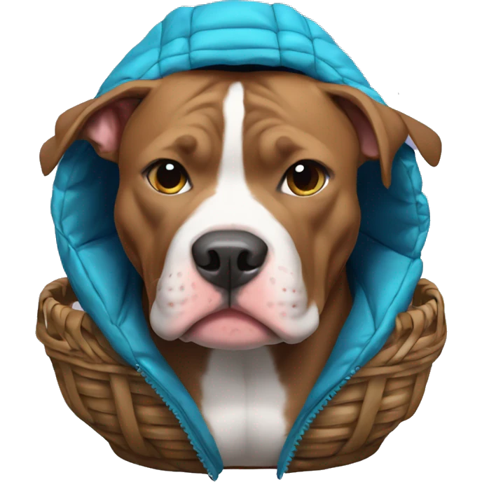Pitbull with basket cap and puffy jacket emoji