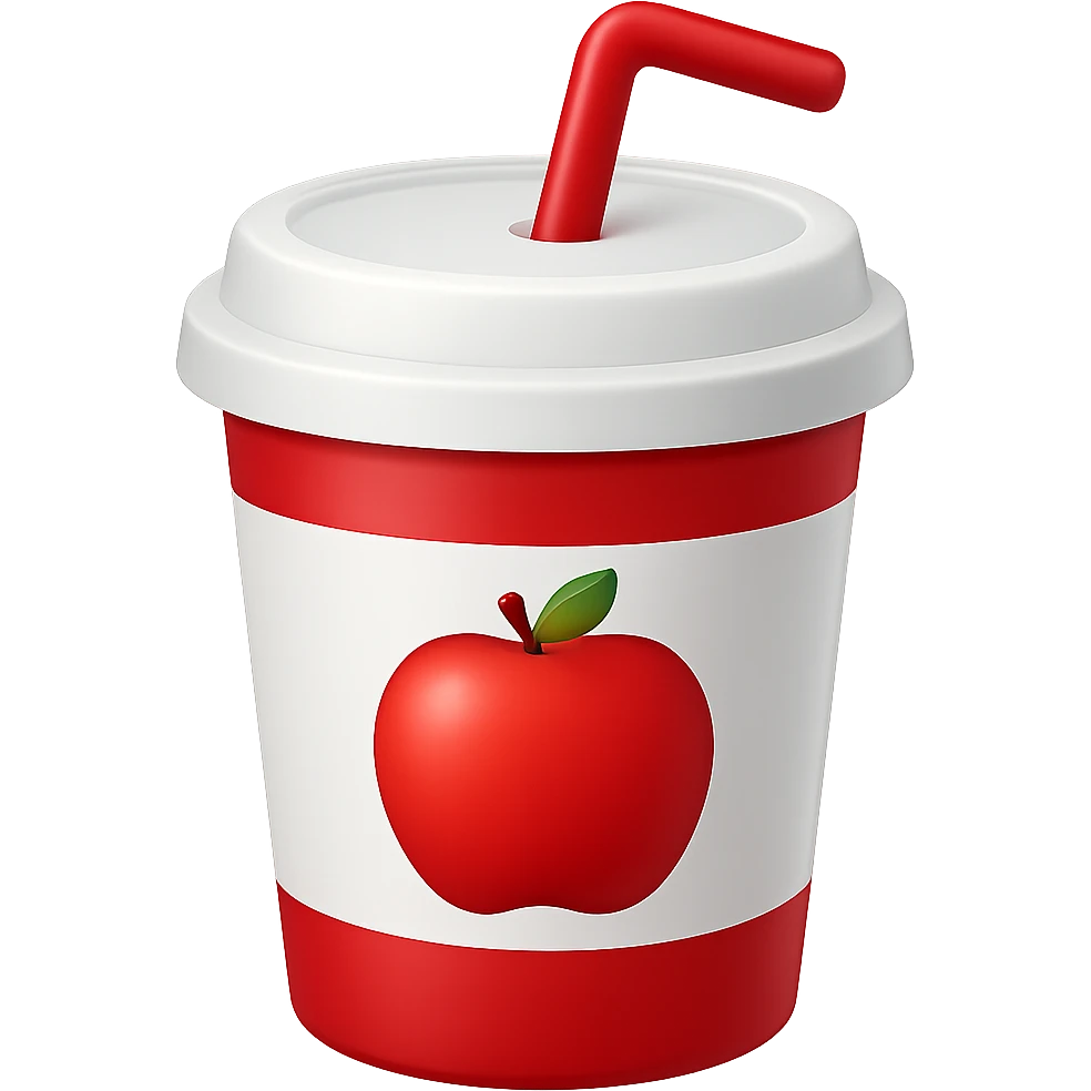 Make the soft drink cup red and white in the style of apple emojis, add a lid, with no background. Keep the emoji style look. emoji