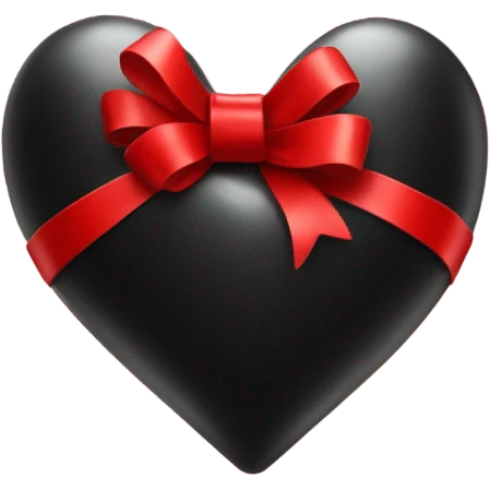 One Very Shiny Black heart emoji wrapped in red bow, realistic emoji