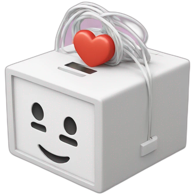 An electronic white box. Cables go into it and connect with the box. It shows led on it. and has a heartbeat symbol on it emoji