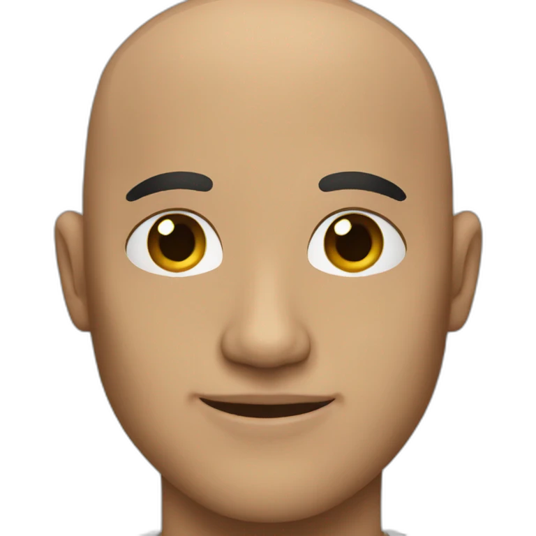A bald man with brown eyes and black byerd emoji