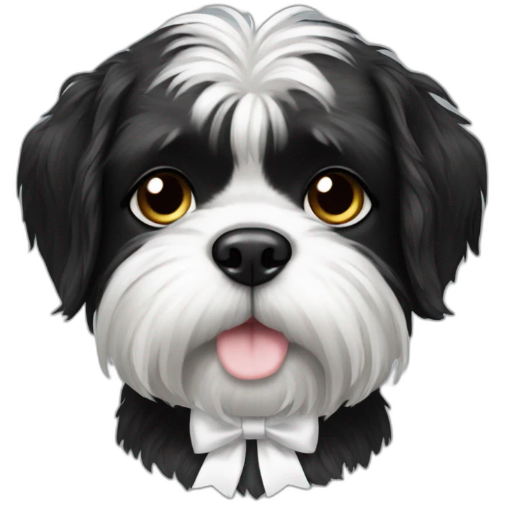 black shitzu dog with white tie in fur emoji