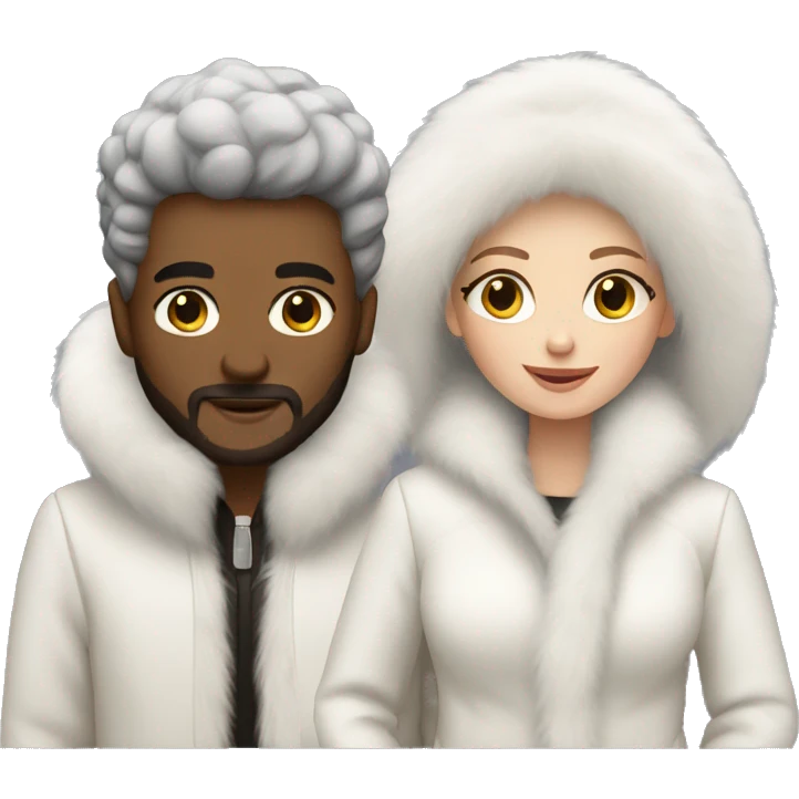 White couple in long fur coats emoji