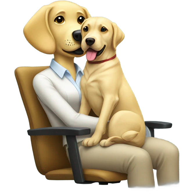 yellow lab with woman in office chair emoji