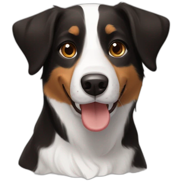 Short haired Border Collie beagle mix black brown, happy and cute  emoji